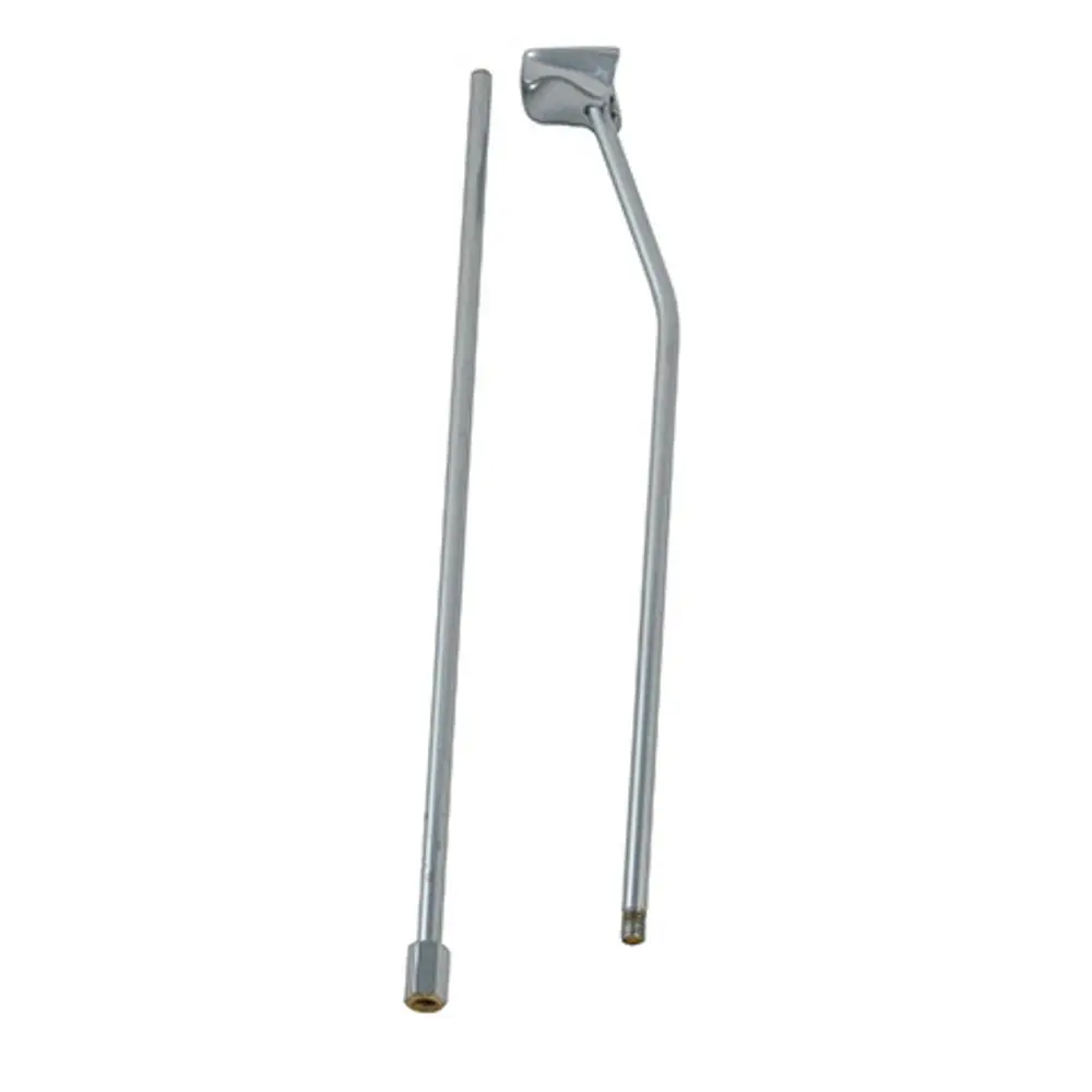 Zwei chromfarbene Zugstangen von Kludi, eine gerade und eine gebogene, zur Verwendung als Ersatzteile, erkennbar durch ihre metallische Oberfläche.
